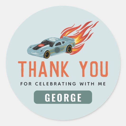 ボーイズクールブルーレーシングカー子供の誕生日の恩恵 ラウンドシール (正面)