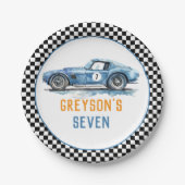 ボーイズクールブルーレーシングカー子供の誕生日 ペーパープレート (正面)