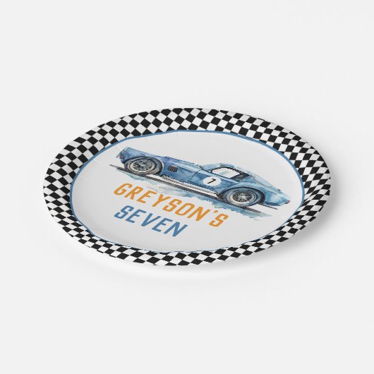 ボーイズクールブルーレーシングカー子供の誕生日 ペーパープレート (アングル)