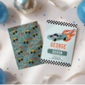 ボーイズクールブルーレーシングカー子供の誕生日 招待状