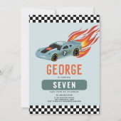 ボーイズクールブルーレーシングカー子供の誕生日 招待状 (正面)