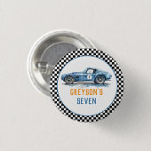 ボーイズクールブルーレーシングカー子供の誕生日 缶バッジ (正面&裏面)