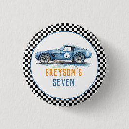 ボーイズクールブルーレーシングカー子供の誕生日 缶バッジ