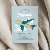 ボーイズクールブルー飛行機旅行5誕生日 招待状