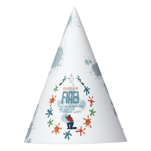 ボーイズクールペイントボールパーティー子供の誕生日 パーティーハット (正面)