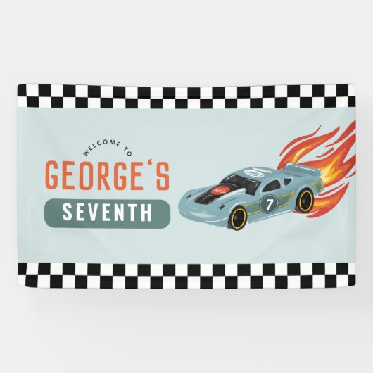 ボーイズクールレーシングカー子供の誕生日へようこそ 横断幕 (横)