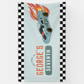 ボーイズクールレーシングカー子供の誕生日へようこそ 横断幕 (縦)