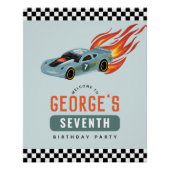 ボーイズクールレーシングカー子供の誕生日ウェルカムサイン ポスター (正面)