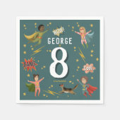 ボーイズクール漫画ブックブルースーパーヒーロー子供の誕生日 スタンダードカクテルナプキン (正面)