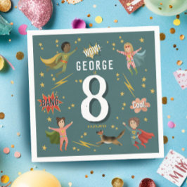 ボーイズクール漫画ブックブルースーパーヒーロー子供の誕生日 スタンダードカクテルナプキン