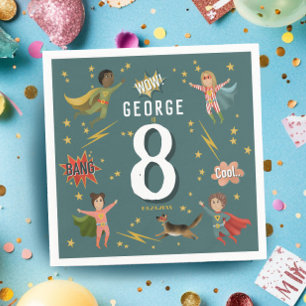 ボーイズクール漫画ブックブルースーパーヒーロー子供の誕生日 スタンダードカクテルナプキン