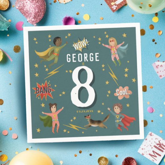 ボーイズクール漫画ブックブルースーパーヒーロー子供の誕生日 スタンダードカクテルナプキン