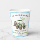 ボーイズグリーンブルーバルーントラクター誕生日 紙コップ (裏面)