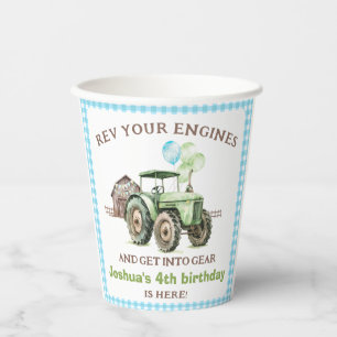 ボーイズグリーンブルーバルーントラクター誕生日 紙コップ