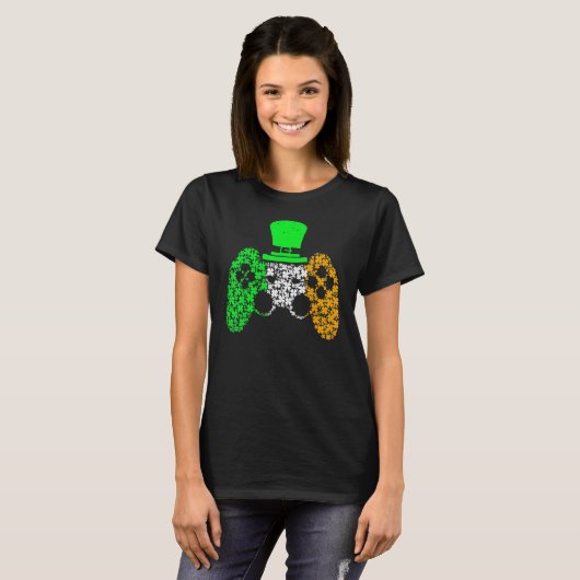 ボーイズゲーマーゲームラッキーシャームロックSt patricks dayIR Tシャツ (正面フル)