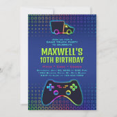 ボーイズゲームトラックパーティー誕生日 招待状 (正面)