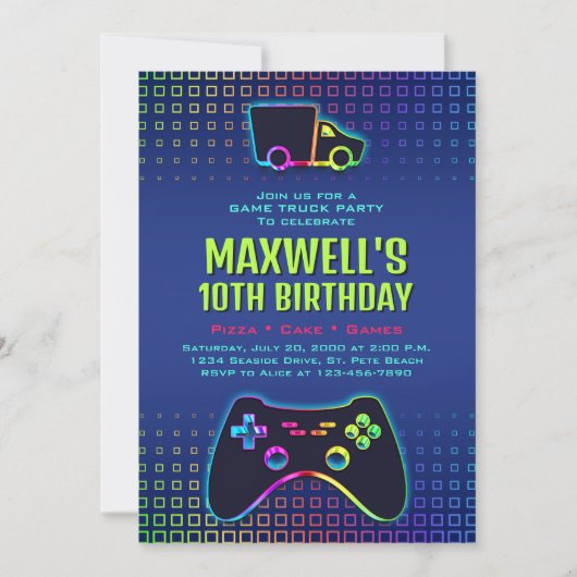 ボーイズゲームトラックパーティー誕生日 招待状 (正面)