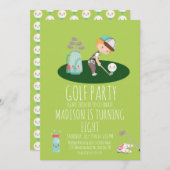 ボーイズゴルフカワイイ誕生日パーティーグリーン 招待状 (正面/裏面)