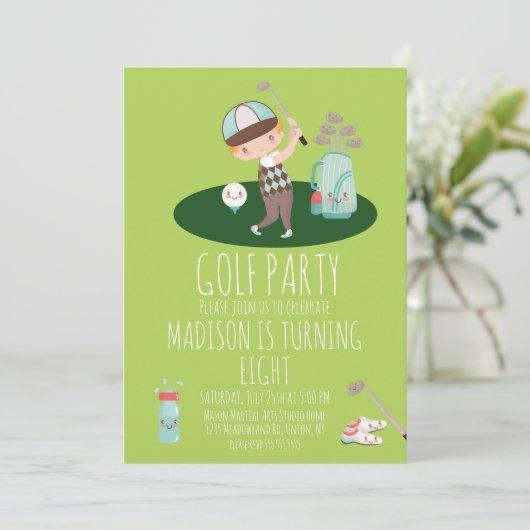 ボーイズゴルフキュートバースデーパーティの招待状 招待状 (スタンド正面)