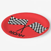 ボーイズゴーカートピットストップ誕生日レーシングフラッグスクラス ペーパープレート (アングル)