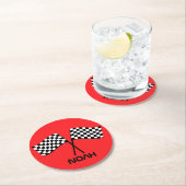 ボーイズゴーカートピットストップ誕生日レーシングフラッグスクラス ラウンドペーパーコースター (インサイチュ)