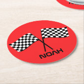 ボーイズゴーカートピットストップ誕生日レーシングフラッグスクラス ラウンドペーパーコースター (アングル)