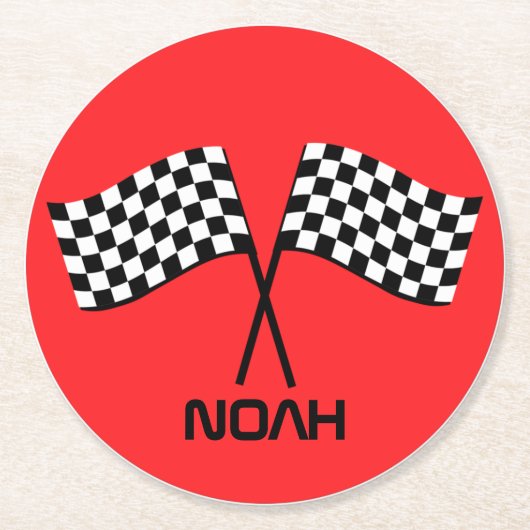 ボーイズゴーカートピットストップ誕生日レーシングフラッグスクラス ラウンドペーパーコースター (正面)