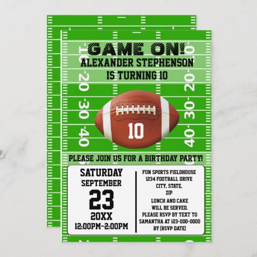 ボーイズサッカーの誕生日パーティーでのゲーム 招待状 (正面/裏面)