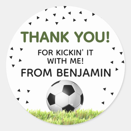 ボーイズサッカースポーツありがとう子供の誕生日好意 ラウンドシール (正面)