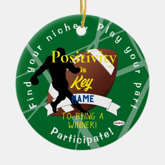 ボーイズサッカーテーマオーナメントグリーンHAMbyWG セラミックオーナメント (正面)