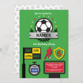 ボーイズサッカーパーティー誕生日スポーツグリーン招待状 招待状 (正面/裏面)