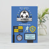 ボーイズサッカーパーティー誕生日スポーツブルー招待状 招待状 (スタンド正面)