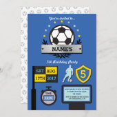 ボーイズサッカーパーティー誕生日スポーツブルー招待状 招待状 (正面/裏面)