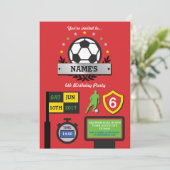 ボーイズサッカーパーティー誕生日スポーツレッド招待状 招待状 (スタンド正面)