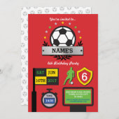 ボーイズサッカーパーティー誕生日スポーツレッド招待状 招待状 (正面/裏面)