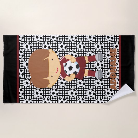 ボーイズサッカービーチ名前をカスタムする付きタオル ビーチタオル (正面)