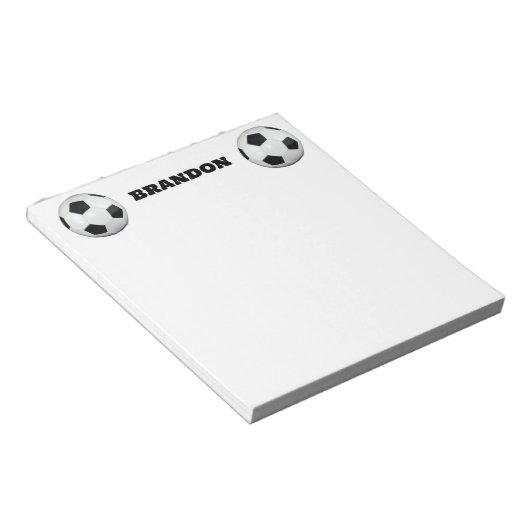ボーイズサッカーボールブラックスタイリッシュ名前をカスタムするキッズ ノートパッド (アングル)