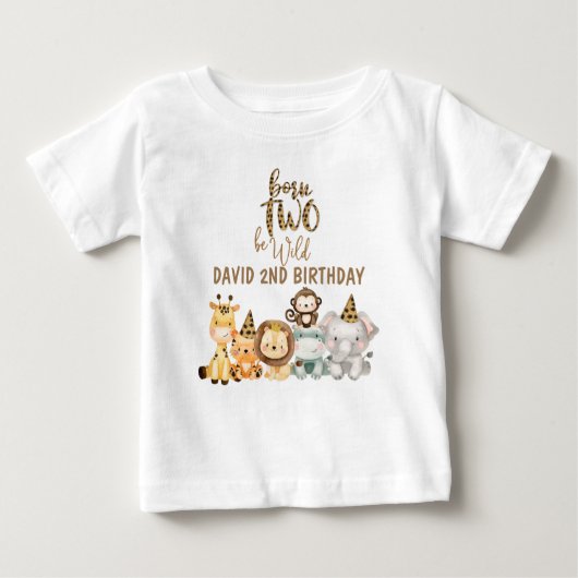 ボーイズサファリアニマルツワイルド誕生日 ベビーTシャツ (正面)