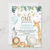 ボーイズサファリワイルドワンファースト誕生日 招待状 (正面)