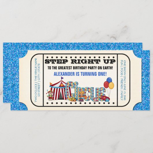 ボーイズサーカスチケット誕生日パーティー 招待状 (正面/裏面)