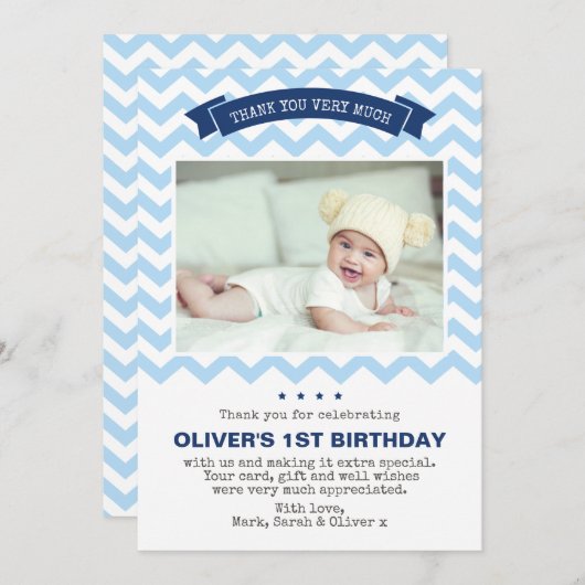 ボーイズシェブロンの誕生日サンキューカード 招待状 (正面/裏面)