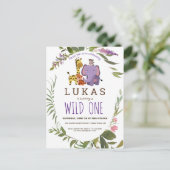 ボーイズジャングルサファリアニマルワンバースデー招待状 ポストカード (スタンド正面)