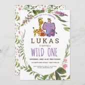 ボーイズジャングルサファリアニマルワン誕生日パーティー 招待状 (正面/裏面)