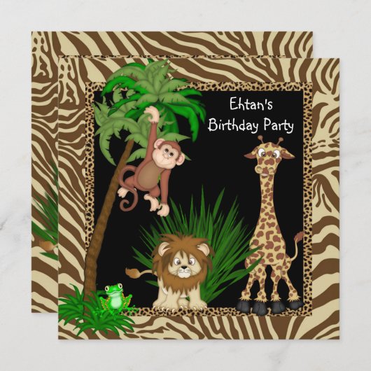 ボーイズジャングルサファリバースデーパーティー 招待状 (正面/裏面)