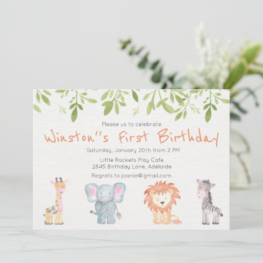 ボーイズジャングルテーマの誕生日招待状 招待状 (スタンド正面)