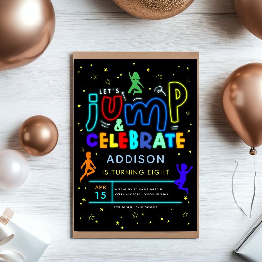 ボーイズジャンプアンドバウンスネオントランポリン誕生日 招待状