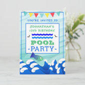 ボーイズスイミングフィッシュ誕生日プールパーティー 招待状 (スタンド正面)