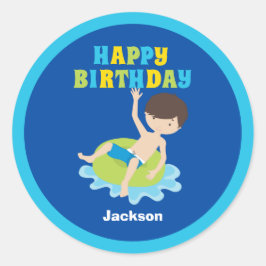 ボーイズスイミングプールパーティーキッズブルー誕生日 ラウンドシール