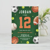 ボーイズスポーツテーマオレンジグリーンバースデーパーティー 招待状 (スタンド正面)