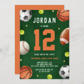 ボーイズスポーツテーマオレンジグリーンバースデーパーティー 招待状 (正面/裏面)